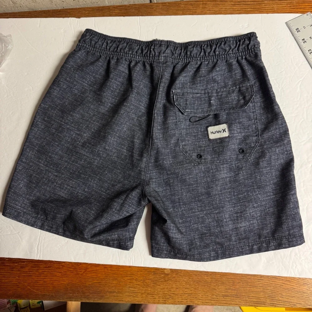 Mens Hurley Heather Blue Swim Trunks Shorts Drawstring‎ Elastic Waist Small
